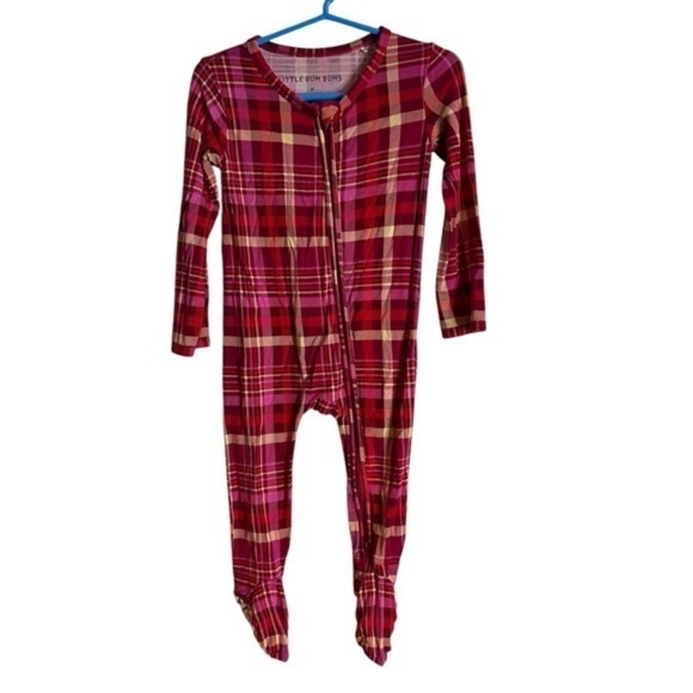 Little Bum Bums Plaid Pink Red Bamboo Footie Sleeper Size 2T